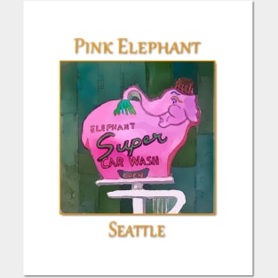 Pink Elephant Neon Sign in Seattle Posters and Art